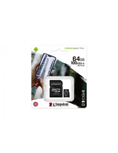 Kingston MicroSD SDXC 64GB Canvas Select Plus, Memory Card + Adapter
